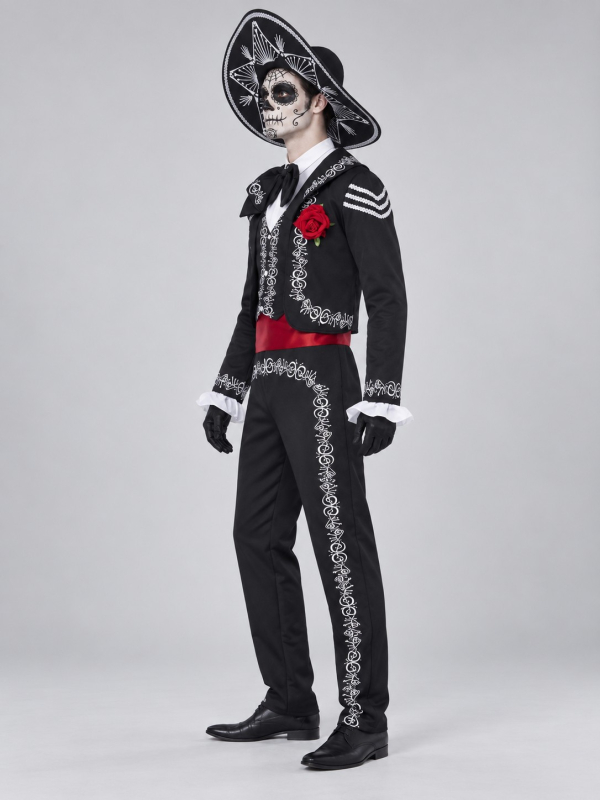 Déguisement Día de los Muertos homme avec sombrero profil
