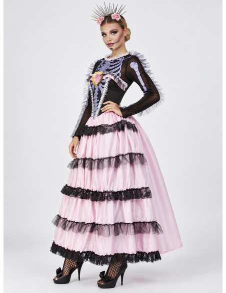 Déguisement Día de los Muertos femme rose et noir 3/4