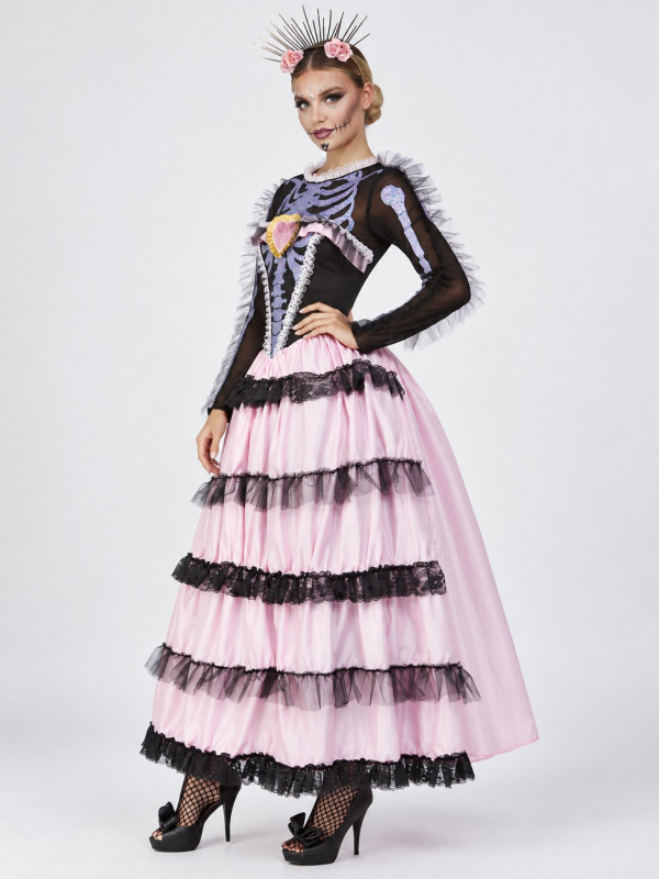 Déguisement Día de los Muertos femme rose et noir 3/4