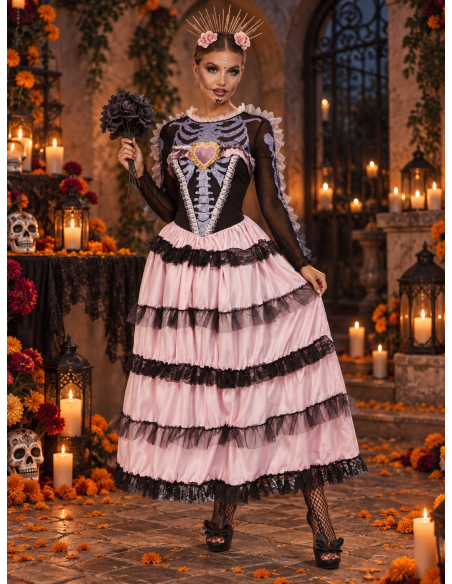 Déguisement Día de los Muertos femme rose et noir