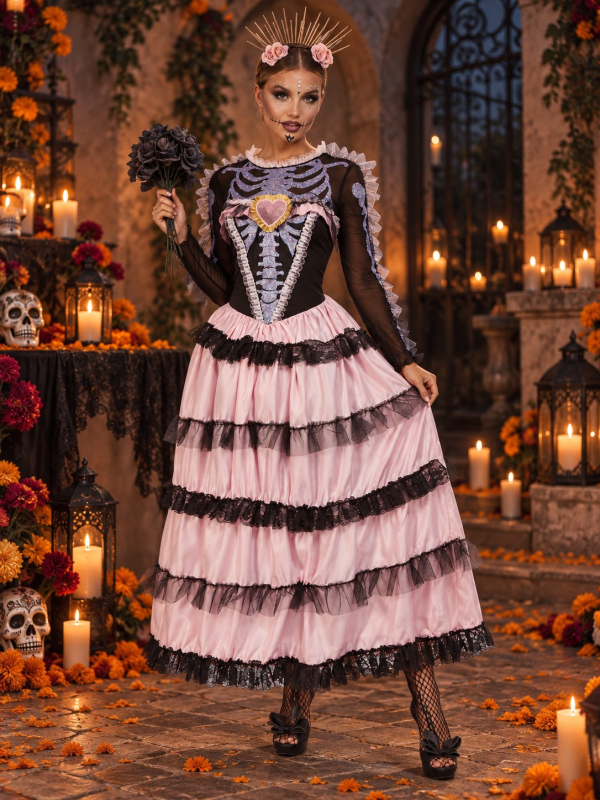 Déguisement Día de los Muertos femme rose et noir