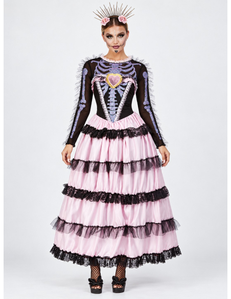 Déguisement Día de los Muertos femme rose et noir face