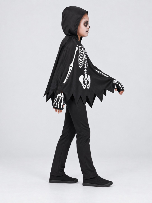 Kit squelette enfant avec poncho et gants profil