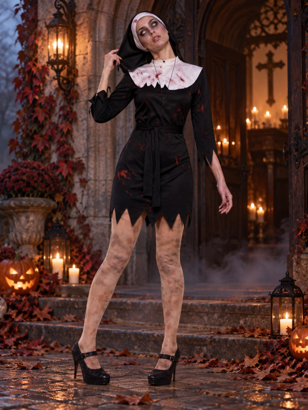 Déguisement nonne zombie femme sanglante