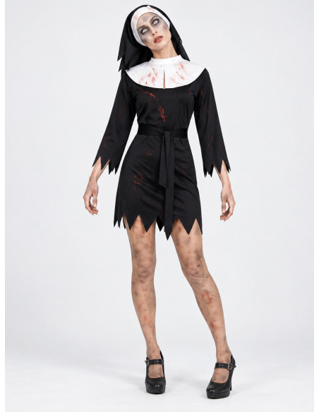 Déguisement nonne zombie femme sanglante face