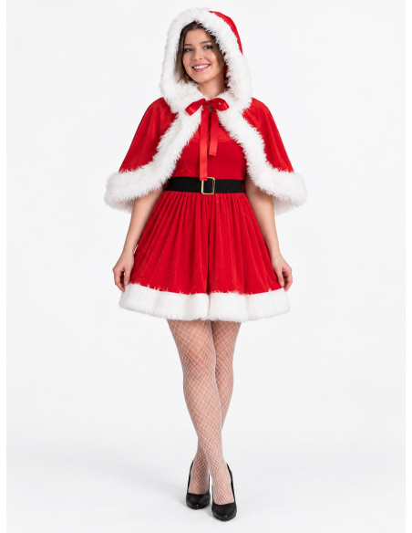 Cape Mère Noël rouge à capuche pour femme