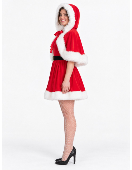 Cape Mère Noël rouge à capuche pour femme