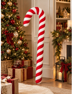 Sucre d’orge géant de Noël 130 cm rouge et blanc – décoration vitrine devant une porte
