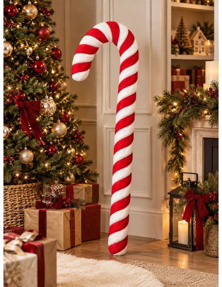 Sucre d’orge géant de Noël 130 cm rouge et blanc – décoration vitrine devant une porte