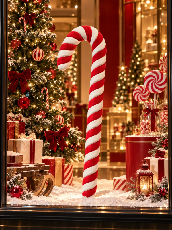 Sucre d’orge géant de Noël 130 cm rouge et blanc – décoration vitrine déco magasin