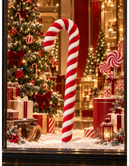 Sucre d’orge géant de Noël 130 cm rouge et blanc – décoration vitrine déco magasin