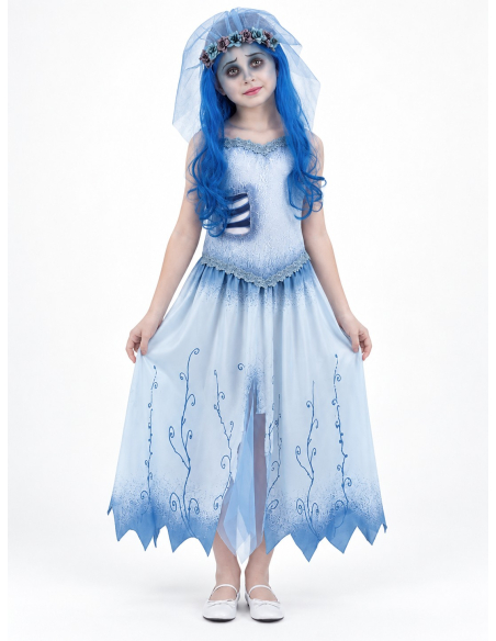Déguisement Emily Les Noces Funèbres fille officiel – robe, voile et mèches face