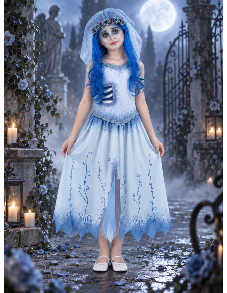Déguisement Emily Les Noces Funèbres fille officiel – robe, voile et mèches