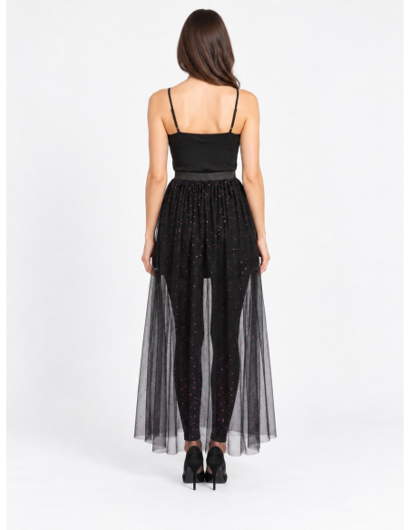 Jupe longue en tulle noir à sequins violets – festival & Halloween chic dos