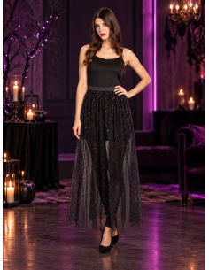 Jupe longue en tulle noir à sequins violets – festival & Halloween chic
