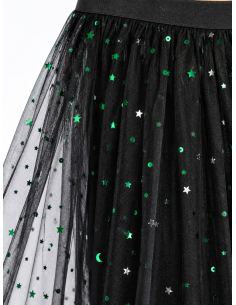 Jupe longue en tulle noir à sequins verts – festival & Halloween chic 2