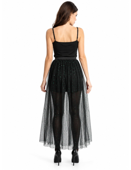 Jupe longue en tulle noir à sequins verts – festival & Halloween chic dos