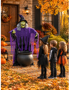Sorcière Animée Halloween avec Chaudron – Automate Son & Mouvement Effet Surprise