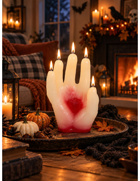 Bougie main ensanglantée Halloween 14 cm – 5 mèches