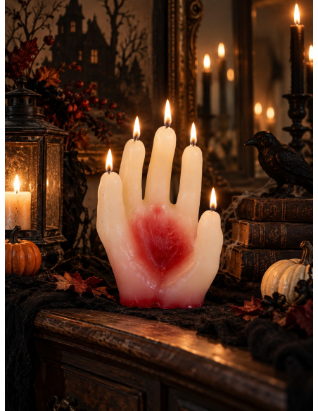 Bougie main ensanglantée Halloween 14 cm – 5 mèches