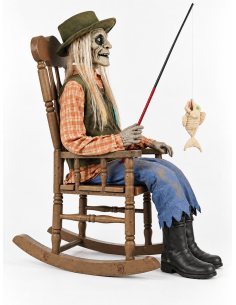 Automate pêcheur zombie Halloween sur chaise à bascule 185 cm – Son, lumière et mouvement 2