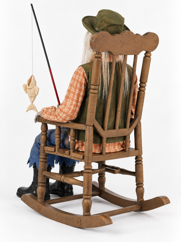 Automate pêcheur zombie Halloween sur chaise à bascule 185 cm – Son, lumière et mouvement dos
