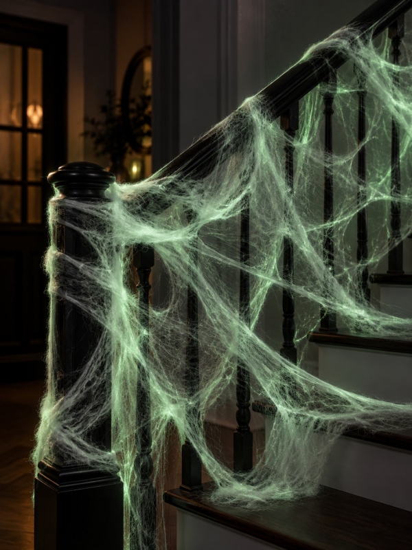 Toile d’araignée Halloween blanche phosphorescente 60 g – jusqu’à 18 m²