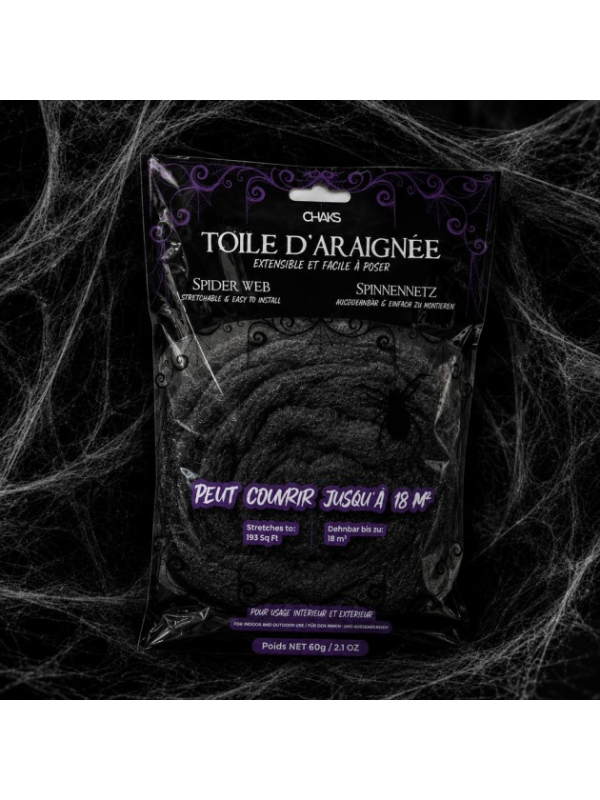 Toile d’araignée noire Halloween 60 g – jusqu’à 18 m²