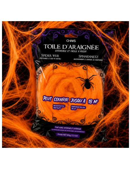 Toile d’araignée orange Halloween 60 g – jusqu’à 18 m²