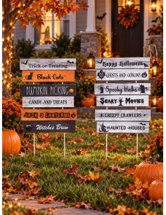 Lot de 3 panneaux Halloween à planter ou accrocher – 2 styles