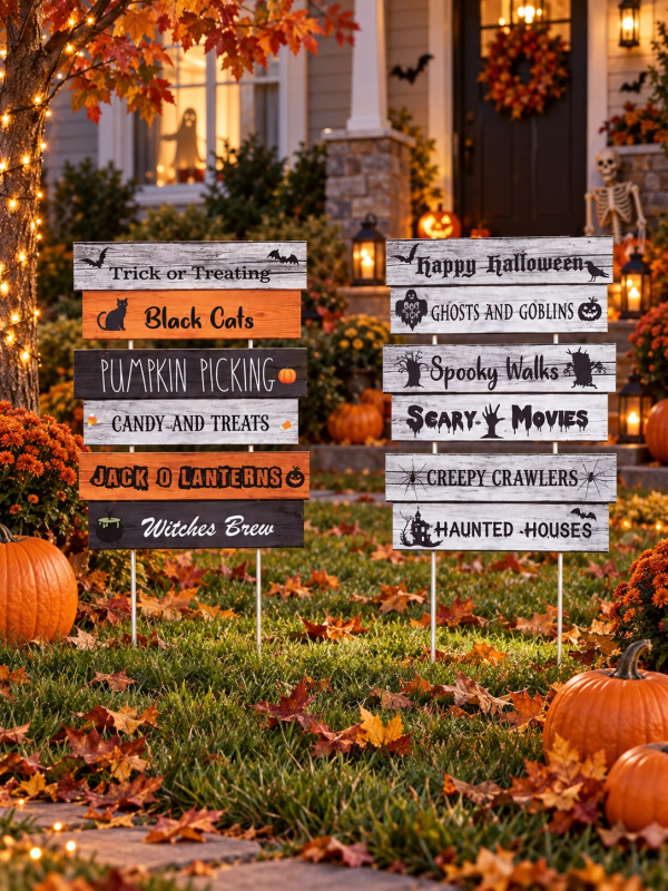 Lot de 3 panneaux Halloween à planter ou accrocher – 2 styles