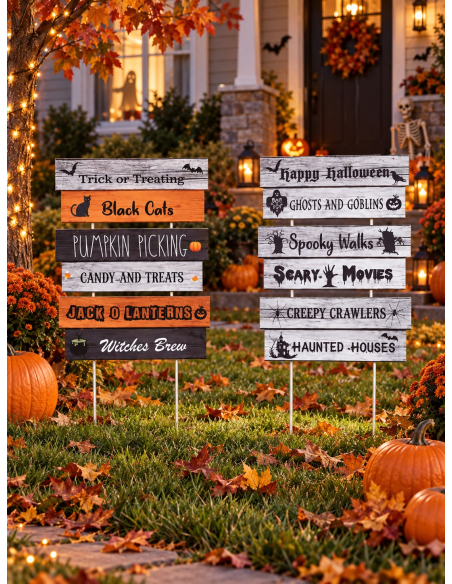 Lot de 3 panneaux Halloween à planter ou accrocher – 2 styles