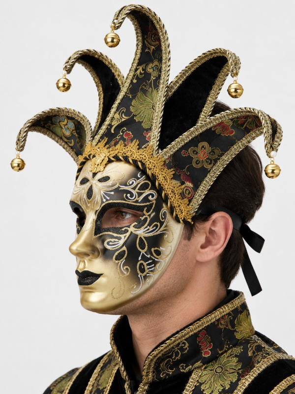 Masque vénitien bouffon adulte à grelots profil