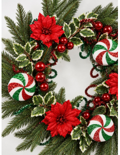 Couronne de Noël 58 cm bonbons rouge, vert et blanc 2