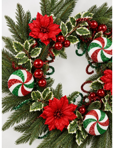 Couronne de Noël 58 cm bonbons rouge, vert et blanc