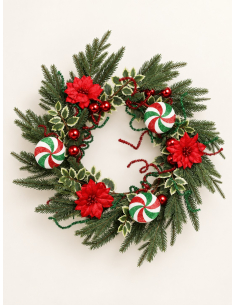 Couronne de Noël 58 cm bonbons rouge, vert et blanc