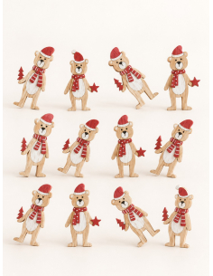 12 oursons en bois pour décoration de table de Noël 2