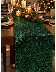 Chemin de table vert sapin pailleté 30 cm × 5 m – Noël & réception
