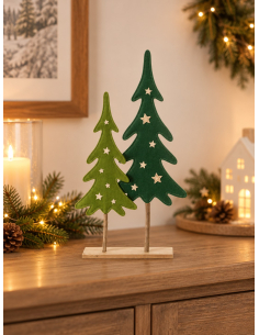 2 sapins de Noël en feutrine verte sur socle bois 56 cm 2