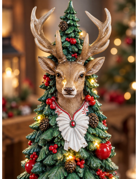 Sapin de Noël LED avec tête de renne 51 cm en résine