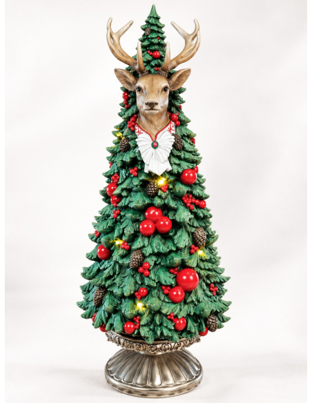 Sapin de Noël LED avec tête de renne 51 cm en résine