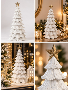 Sapin décoratif blanc en résine avec étoile dorée 51 cm 2