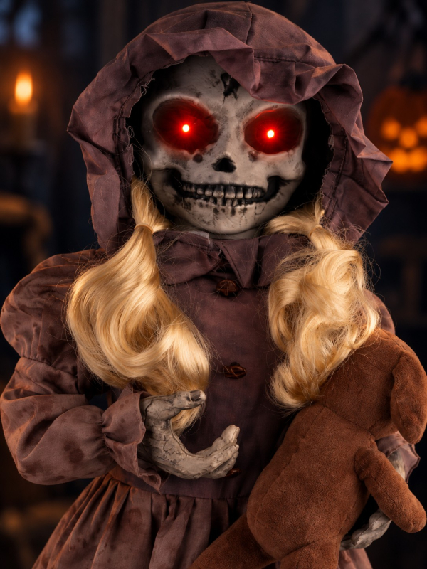 Automate Halloween poupée hantée 95 cm à tête tournante