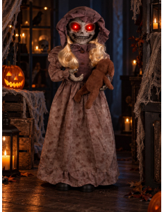 Automate Halloween poupée hantée 95 cm à tête tournante