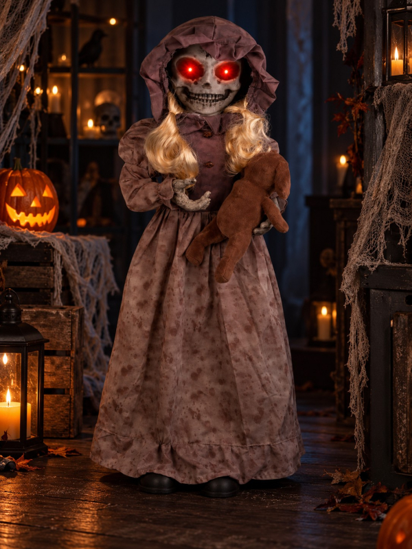 Automate Halloween poupée hantée 95 cm à tête tournante