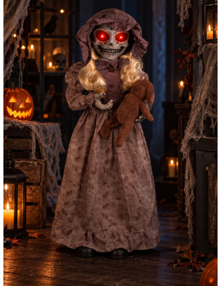Automate Halloween poupée hantée 95 cm à tête tournante