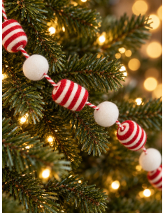 Décoration Noël : Guirlande de bonbons rouge & blanc 180 cm style sucre d’orge