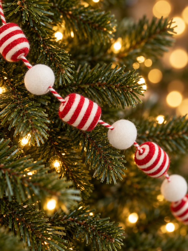 Décoration Noël : Guirlande de bonbons rouge & blanc 180 cm style sucre d’orge
