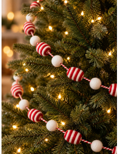 Décoration Noël : Guirlande de bonbons rouge & blanc 180 cm style sucre d’orge 2