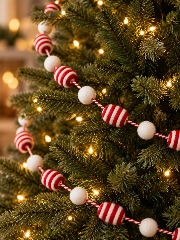Décoration Noël : Guirlande de bonbons rouge & blanc 180 cm style sucre d’orge
